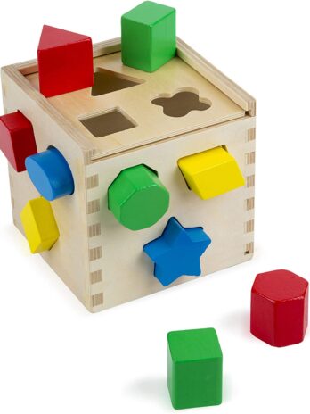 Melissa & Doug Shape Sorting Cube – Classic Wooden Toy With 12 Shapes